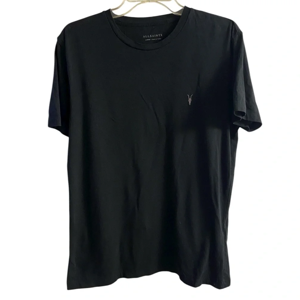 All Saints nic tonic jet black crewneck t shirt cotton Men Small - Picture 2 of 7